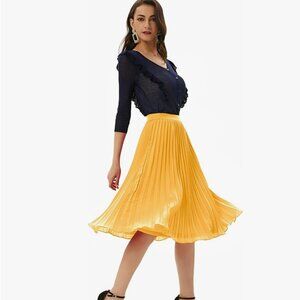 GRACE KARIN Women High Elastic Waist Pleated Chiffon Skirt Midi Swing A-line Ski